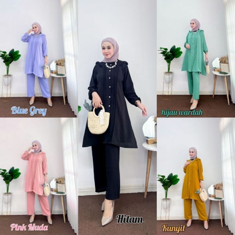 SETELAN TUNIK PREMIUM / ONE SET POLOS / SETELAN WANITA POLOS MURAH