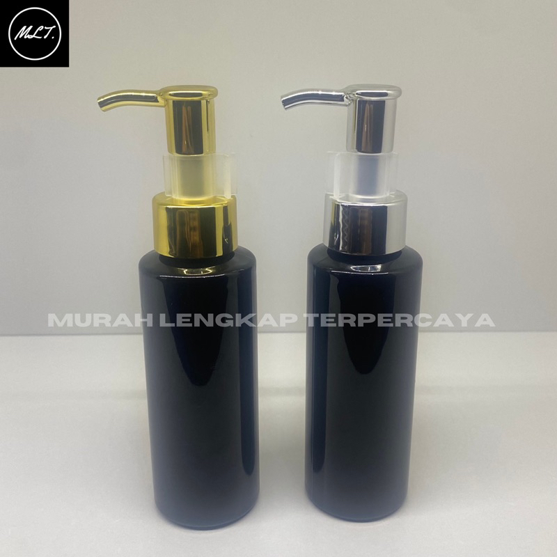 BOTOL RF 100ML HITAM BLACK PUMP CLIP OIL GOLD SILVER LOTION PLASTIK PET RF 100 ML
