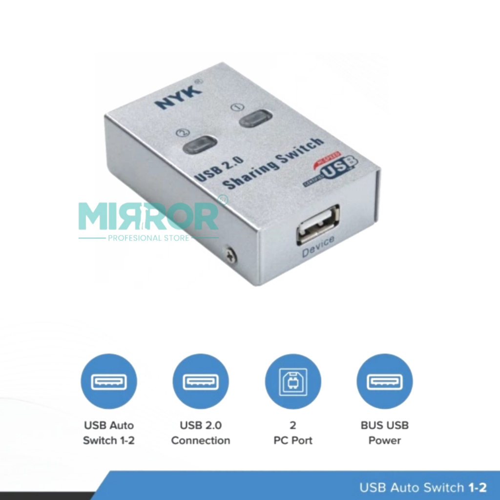 Auto Switch NYK USB Printer 2 Port Penghubung 2 PC / Komputer / Laptop ke 1 Printer