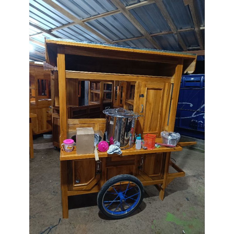 gerobak mie ayam komplit kayu jati model booth sudah ada roda bisa di dorong free ongkir