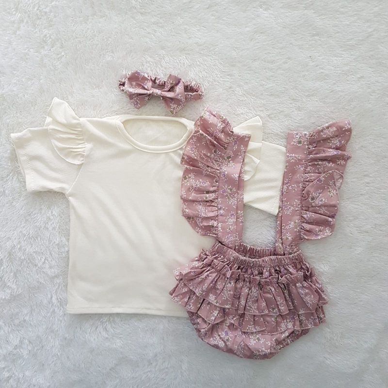 baju bayi flower overall bloomer (Dapet sesuai foto)