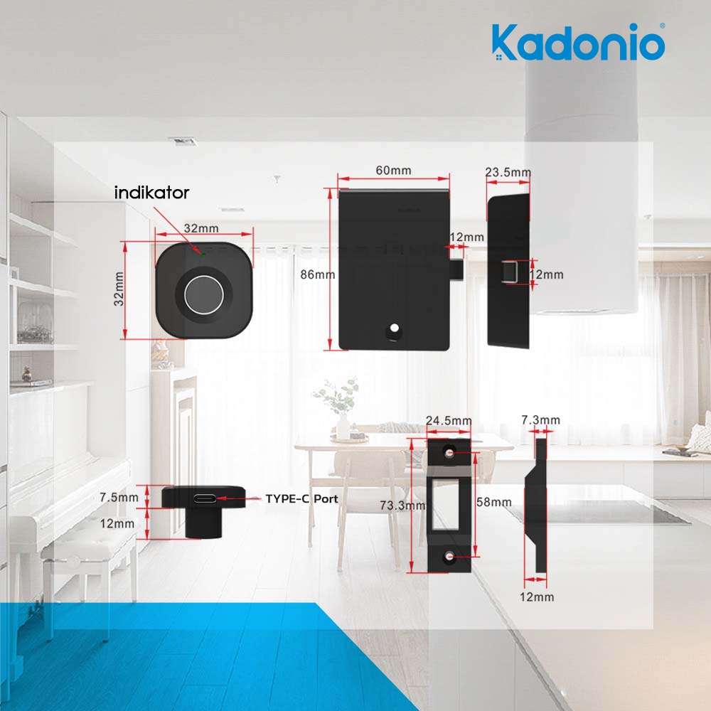 Kadonio kunci kabinet elektronik Kunci Sidik Jari Elektrik laci lemari Kabinet Kantor kunci lemari sliding kunci lemari kayu