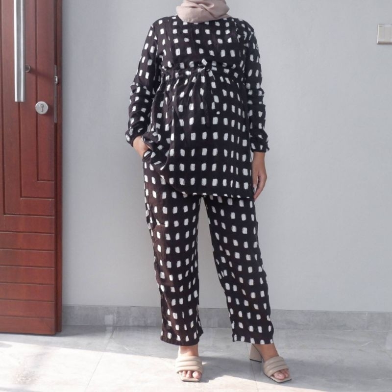 Baju Setelan Menyusui Bukaan Samping Kanan Kiri Bahan Katun Rayon BUSUI LAURA ONE SET