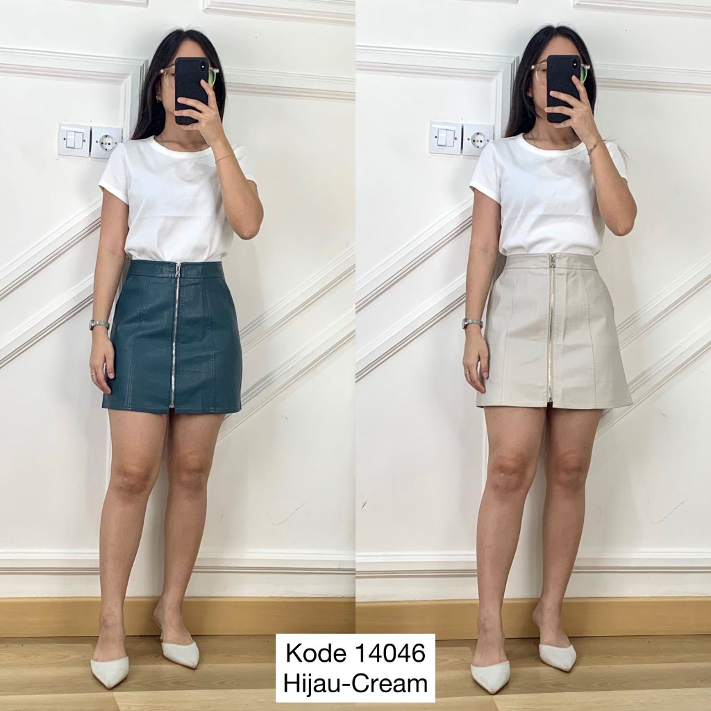 14046 ROK CELANA LATEX MINI WANITA VARIASI ZIPPER JEANS MRJ PREMIUM SIZE S-XL ROK MINI LAPIS CELANA 