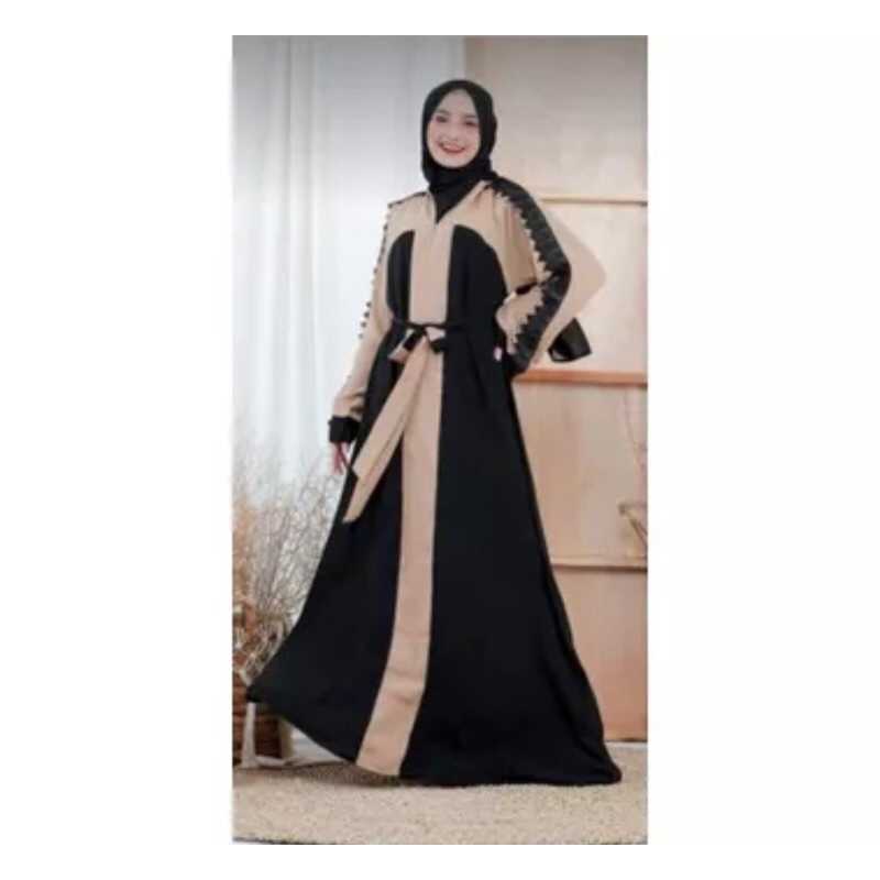 ABAYA DRESS MUSLIM NURA PINK GREY COKLAT (BUSUI)