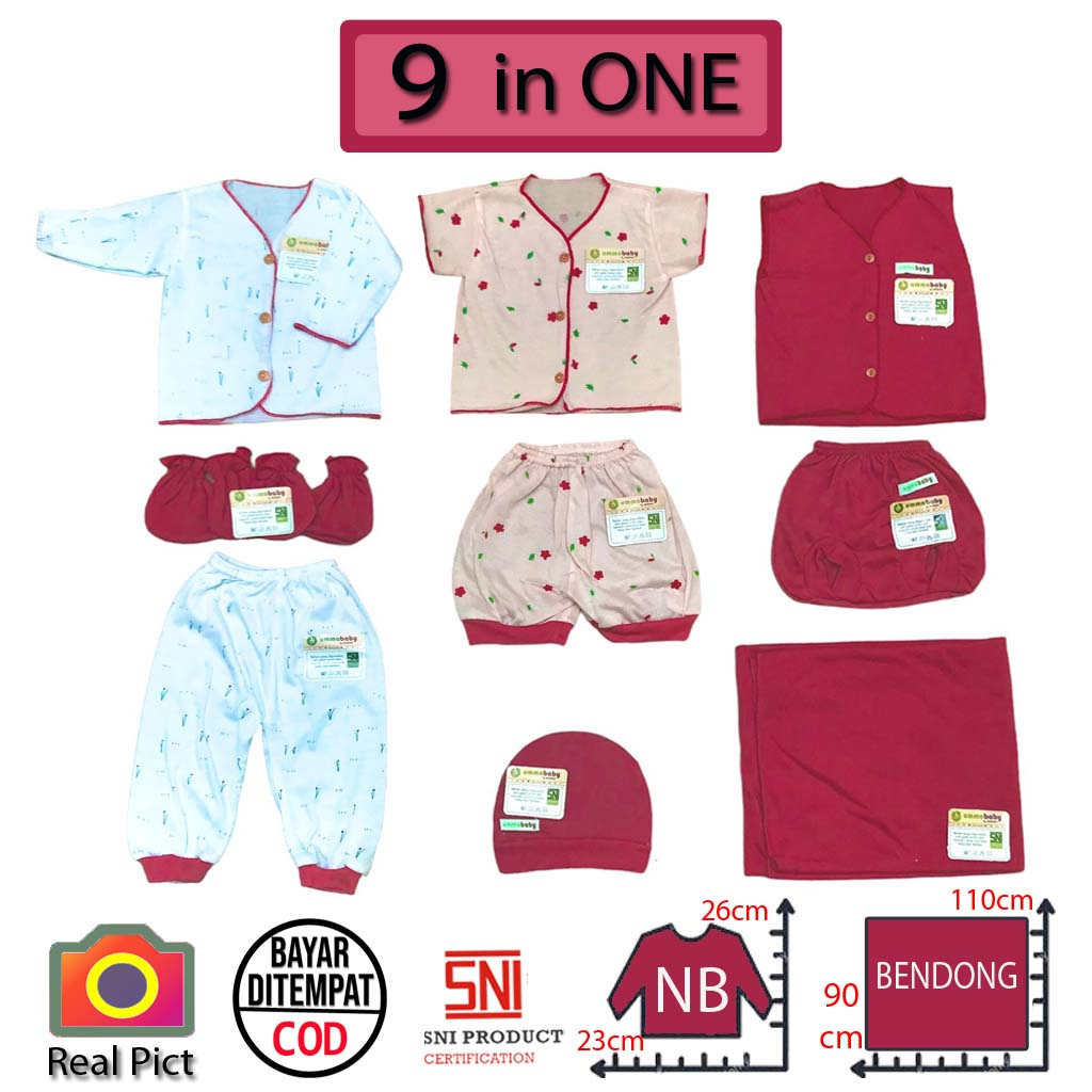 9in1 Set Kado Baju Bayi Pakaian Bayi Baru Lahir lengkap Topi Bedong Sarung Tangan dan Sarung Kaki Gift Set Hampers Bunga Lili