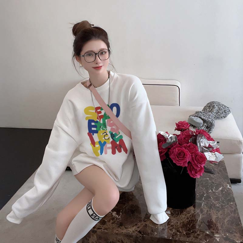 Sweater Lengan Panjang Cartoon Letter Printing Korean Style/Sweater Crop/Baju Wanita/Switer Wanita/Switer