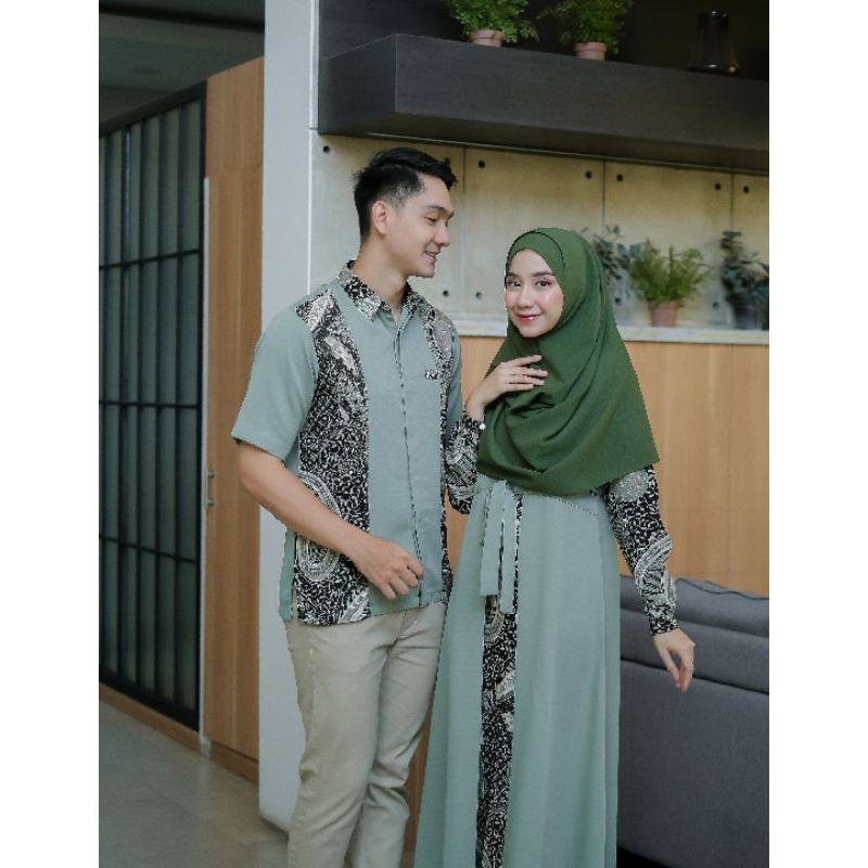 Baju Muslim Thara Batik Couple Varian Milo Sage