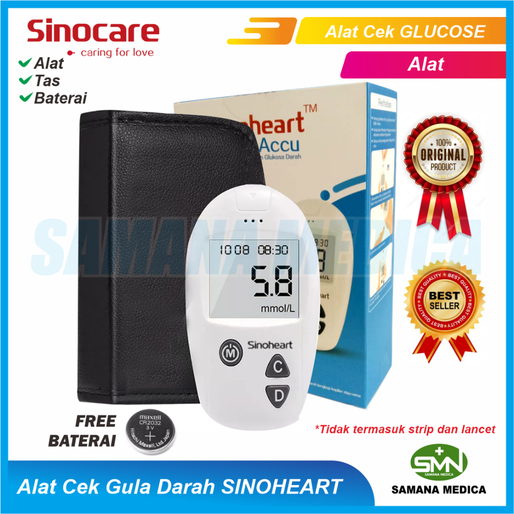 ALAT TES Gula Darah Glukosa Sinocare Sinoheart Safe Accu Tidak dapat Lancet dan Strip Glukosa