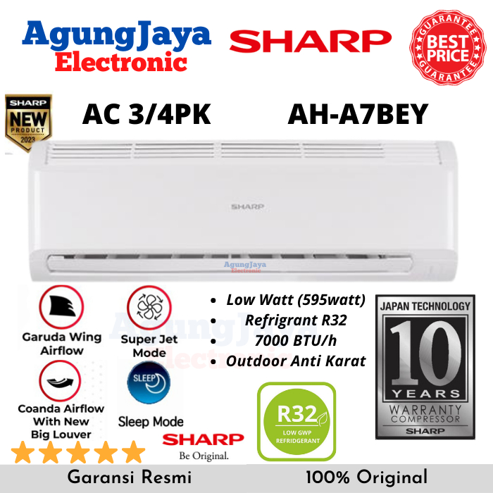 AC SHARP 3/4 PK AH-A7BEY JETSTREAM R32 ECO 3/4PK LOW WATT (CILEGON SERANG)
