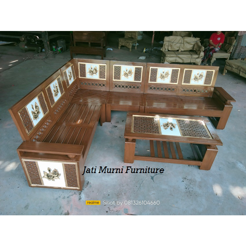 Furniture kursi sofa tamu model sudut tumpok / kursi jati minimalis untuk ruang tamu kecil / kursi t