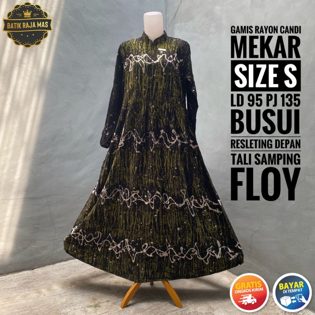 Baju Gamis Wanita Dewasa Kekinian Terbaru Syari Raya Lebaran Motif Batik Abstrak Rayon Busui Friendl