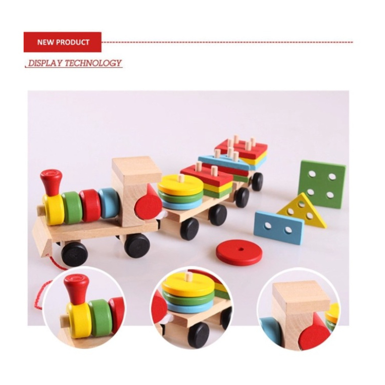 Mainan Edukasi Anak Puzzle Kereta Api Bentuk Kayu Building Block Train Shape