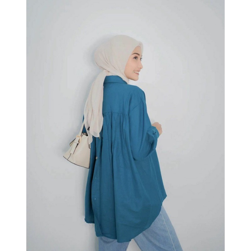 Hana Top Blouse Linen Wanita Kancing Belakang