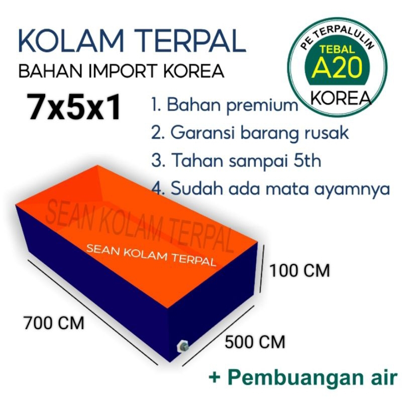 Terpal Kolam Terpal Ikan Kotak bahan A20 korea 7x5x1 / 700x500x100  Untuk Budidadya Ikan