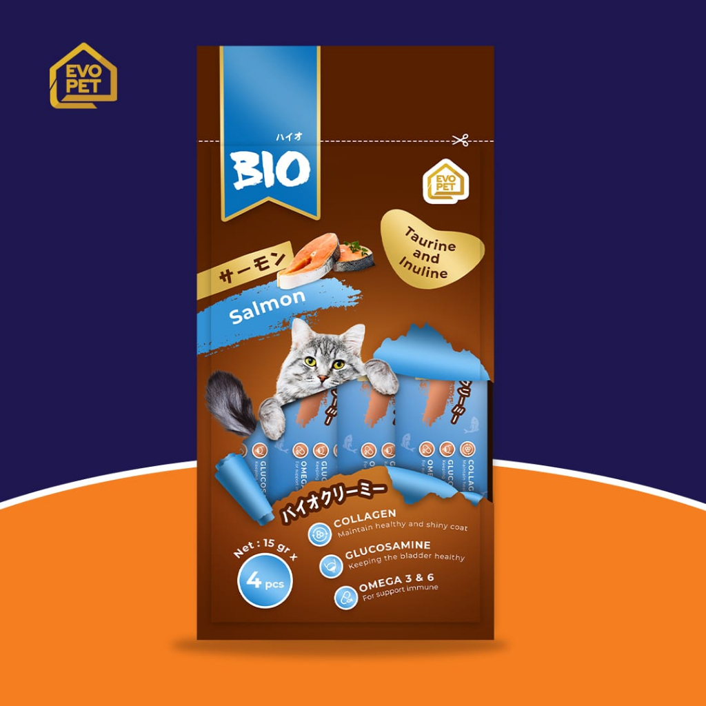 BIO CREAMY SNACK TREAT FOR CAT SNACK KUCING 15GR (ISI 4)