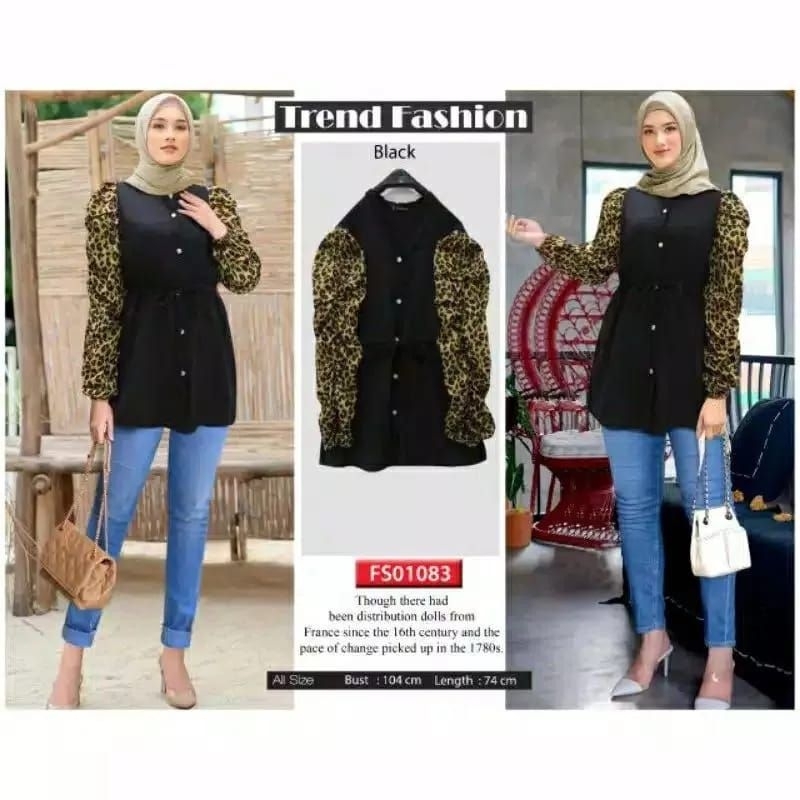 100% NEW Atasan extu kombinasi motif leopard/Kemeja Tunik motif tutul