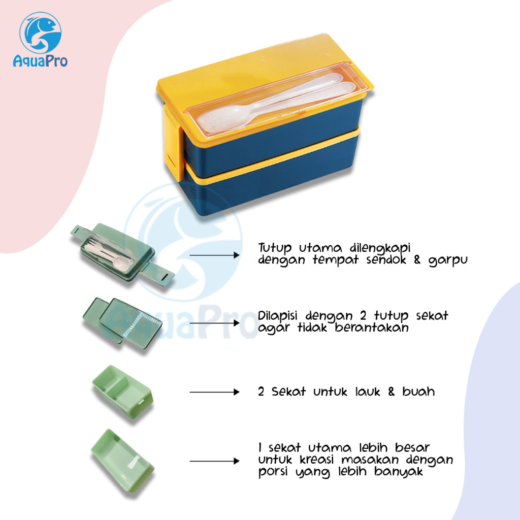 Lunch Box 2 Susun Kode T002 Kotak Makan Susun Bento Lunch Box Sudah Terdapat Sendok Dan Garpu BPA FREEKotak Bento Lapisan Ganda Wadah Makanan dengan Perkakas Portabel Microwave Kompartemen Makan Siang Kotak Makan Siang Casing Bento