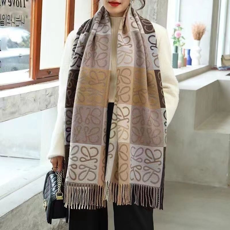 Syal &amp; Selendang Chenel Logo Scarf Winter Cashmere Wol