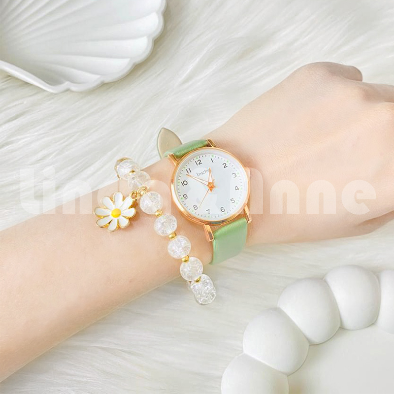 [COD] Jam tangan Casual Wanita Gaya Analog Strap PU Leather  Gaya Segar Fashion Import