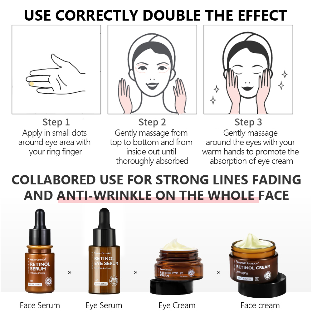 【BPOM】VIBRANT GLAMOUR Retinol Eye Serum Firming Collagen Anti-Aging Eye Cream Treatment Anti Wrinkle Moisturizing Whitening For Puffy Bags, Dark Spots, Wrinkles Eye Serum 30ml