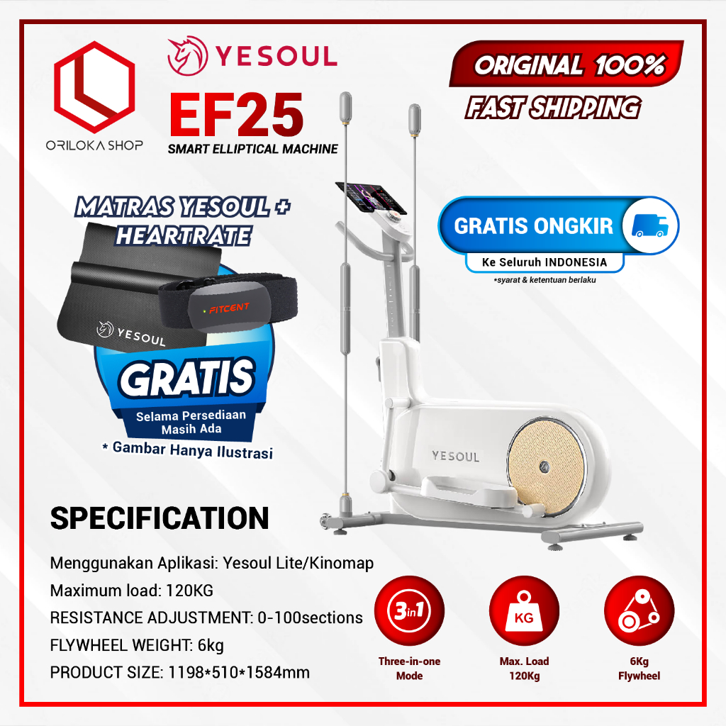 Yesoul EF25 Smart Elliptical Machine Alat Gym Fitness - Garansi Resmi