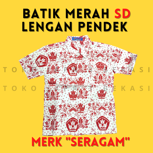 BAJU BATIK SD MERAH LENGAN PENDEK MEREK SERAGAM / BAJU BATIK LENGAN PENDEK/PANJANG  SD