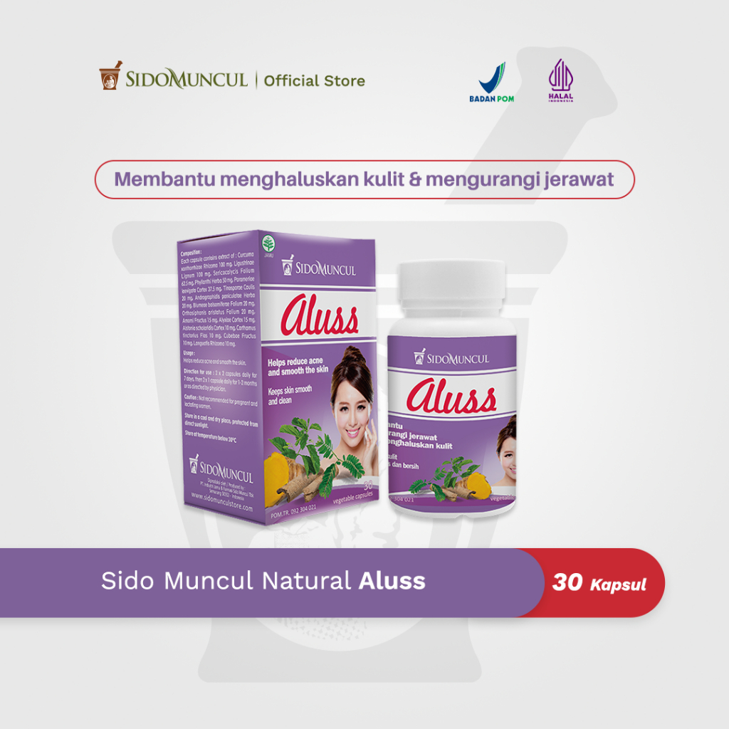 Sido Muncul Natural Herbal Aluss 30 Kapsul - Membantu Mengurangi Jerawat dan Membantu Menghaluskan Kulit