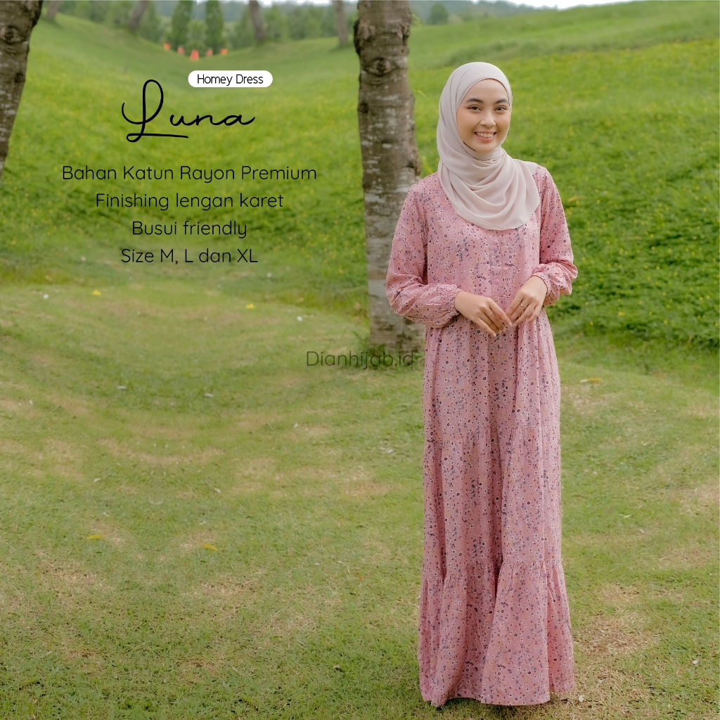 Gamis Dewasa Homey Dress Luna By Dianhijab.id - Bahan Rayon Viscose Premium Gamis Dewasa Luxury Gamis Pengajian Adem Nyaman Dipakai - Bisa COD