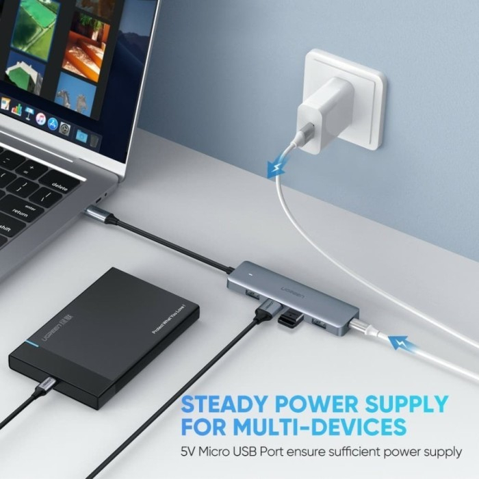 Ugreen Usb C 4port Hub with micro usb power-70336