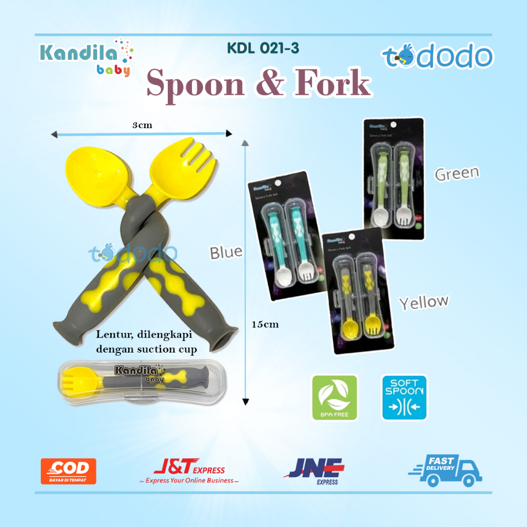 Sendok Garpu Makan Bayi Anak Kandila Spoon &amp; Fork Set / KDL 021-3