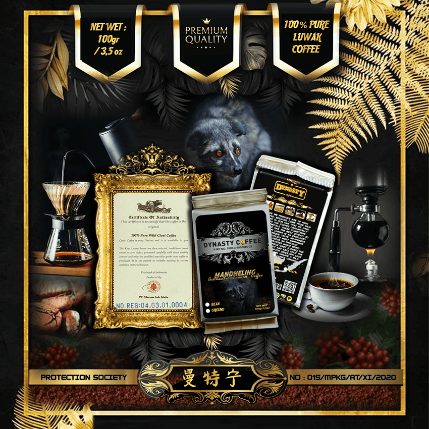 

DYNASTY COFFEE LUWAK 曼特宁猫屎咖啡野生精选独立包装100克