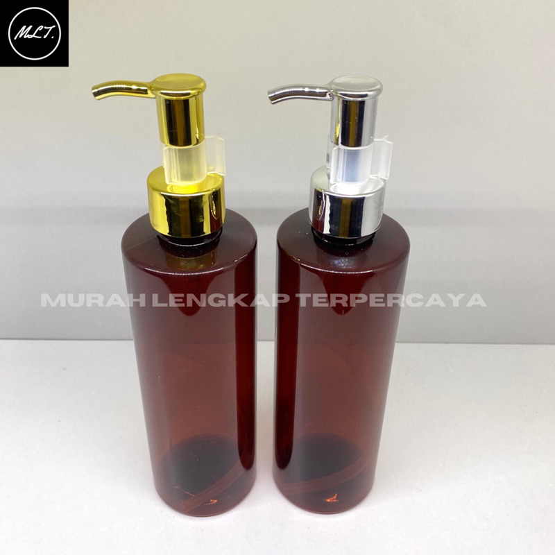 BOTOL RF 250ML PUMP AMBER COKLAT CLIP OIL GOLD SILVER 250 ML PET