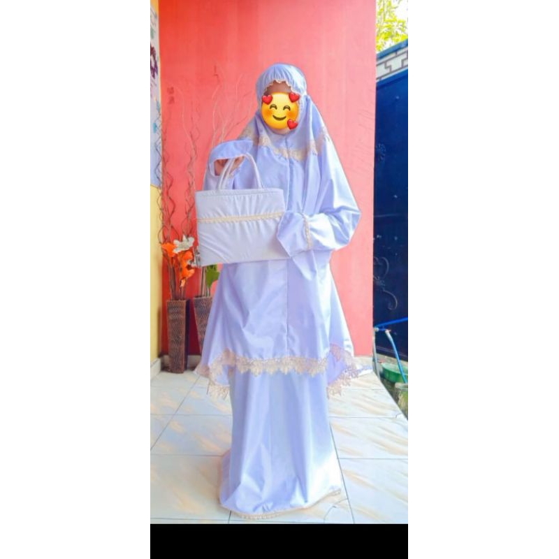 mukena stelan berlengan free tass lucu