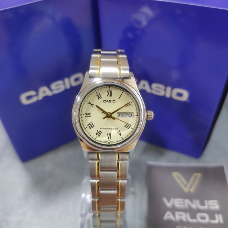 Jam Casio CS LTP V006SG 9BU LTPV-006SG-9BU Wanita Rantai Silver Gold Bulat