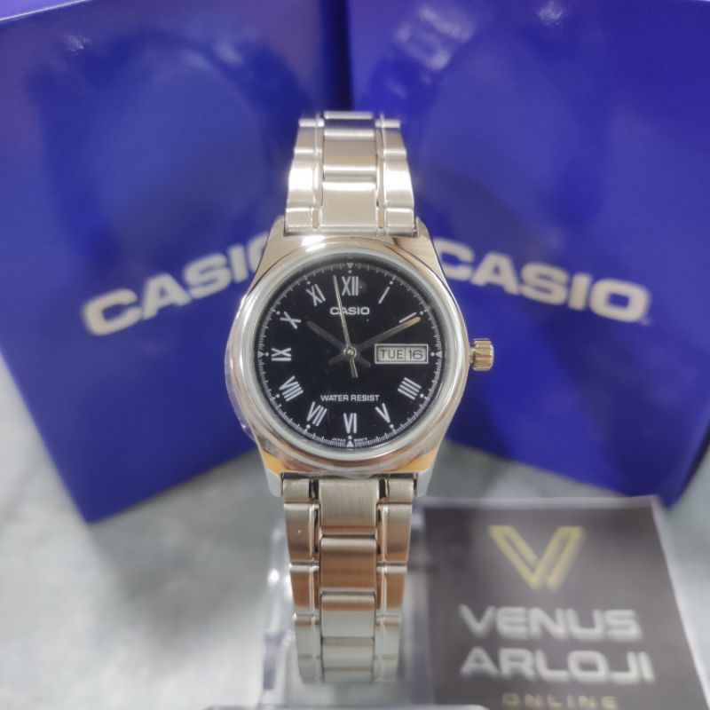 Jam Casio CS LTP V006D 1BU LTPV-006D-1BU Wanita Rantai Silver Bulat