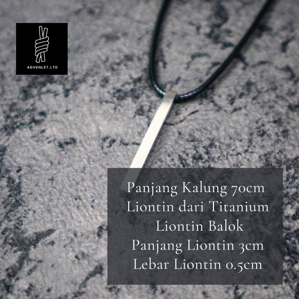 Kalung Tali Pria Liontin Tabung Balok Titanium Stainless Steel Anti Karat Luntur Waterproof Uniseks