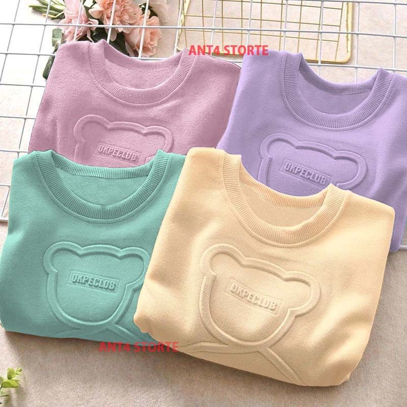 SWEATER 3D TIMBUL jaket anak perempuan umur 2 - 12 tahun crewneck bear emboss