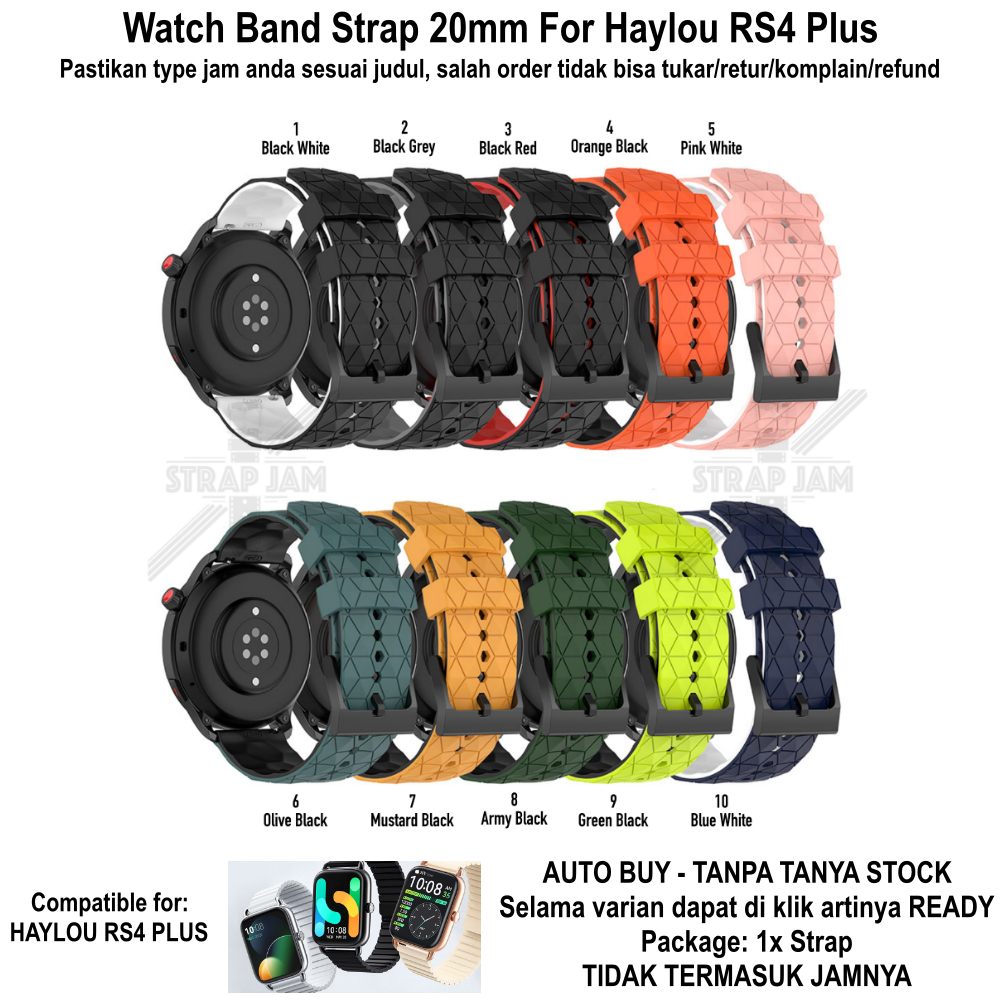 ZQT Strap 20mm Haylou RS4 Plus - Tali Jam Silikon Rubber Quick Release