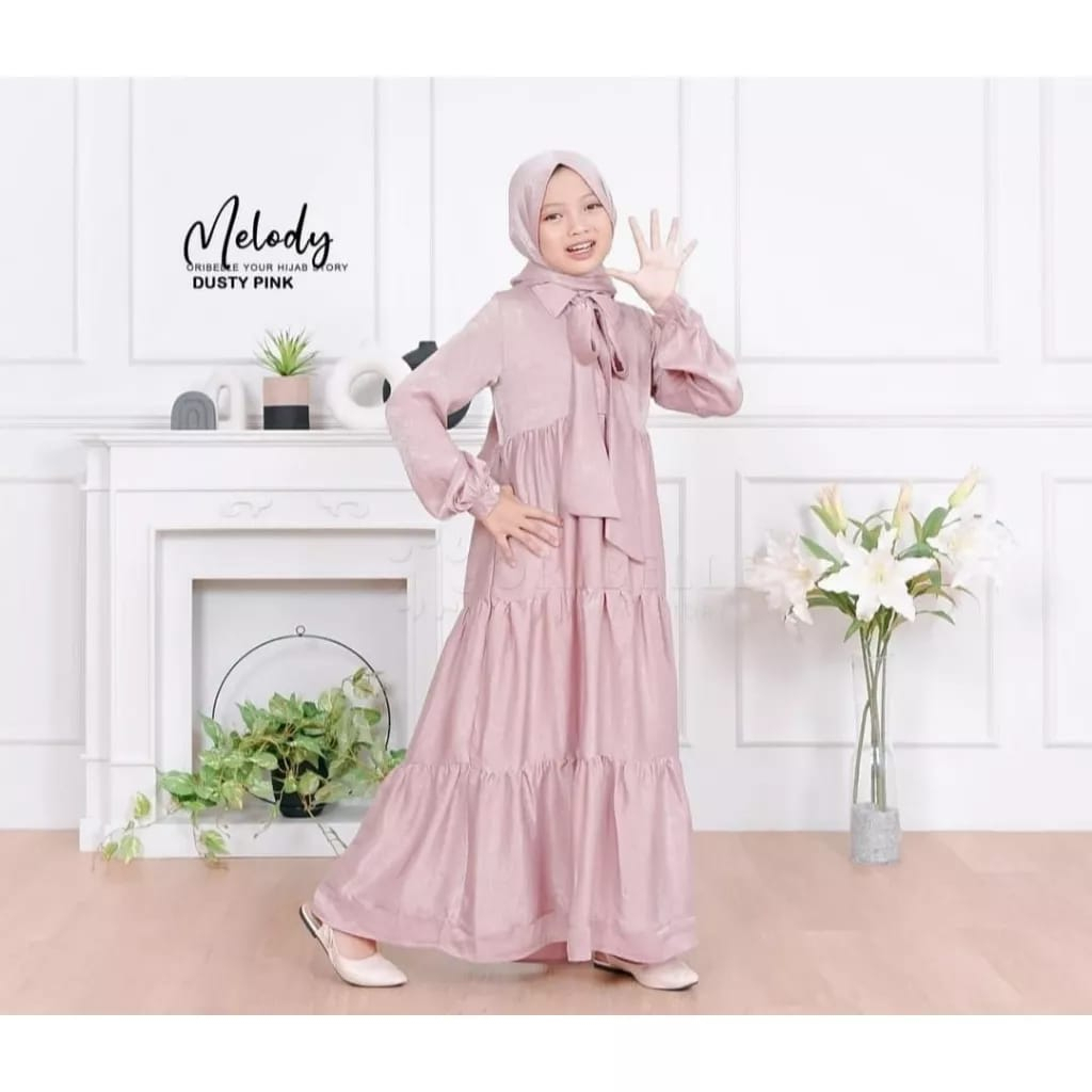 Terbaru Melody Kids Plus Pashmina Dress Anak Gamis Anak Perempuan Tanggung 8-14 Tahun