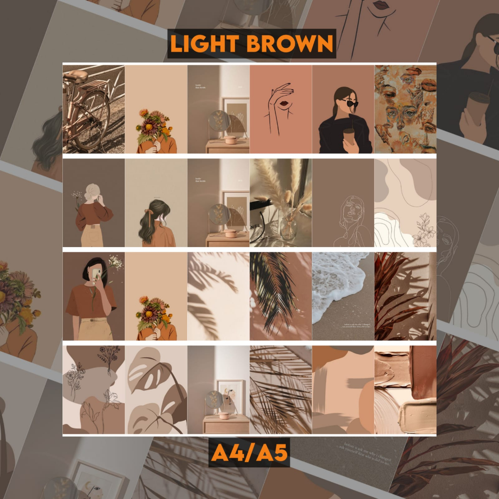 Poster Dingding Aesthetic isi 24 Lembar | Light Brown | Poster Kamar Aesthetic | Estetik | A4 | A5