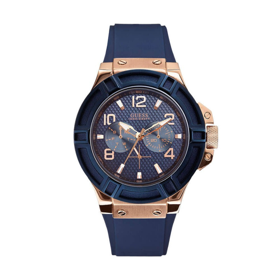 GUESS W0247G3 Rigor - Jam Tangan Pria Analog Original- Karet Biru-Garansi Resmi