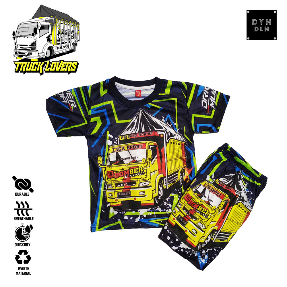 Setelan Baju Anak Truck Oleng Full Printing - Baju Anak Truck Oleng Termurah - Baju Full Printing - 