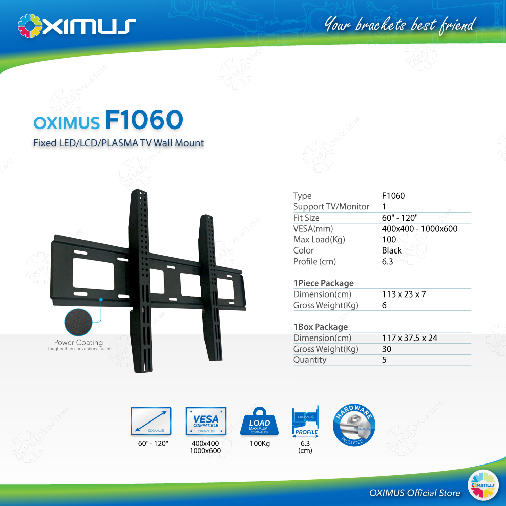 Wall Bracket Dinding Fix TV Monitor LED LCD 60" - 120" Oximus F1060