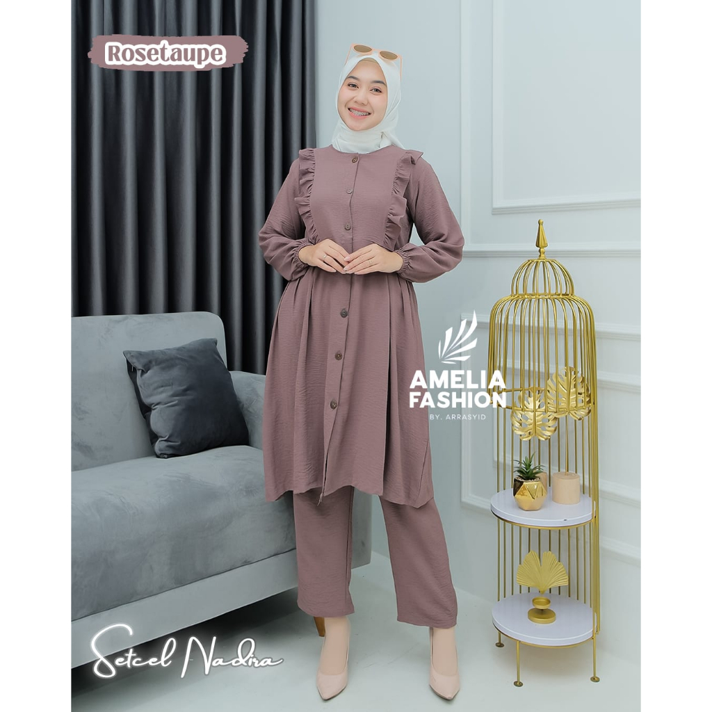 SET CELANA TUNIK CRINGKEL NADIRA ORI AMELIA TREND BUSANA KERJA WANITA MASA KINI