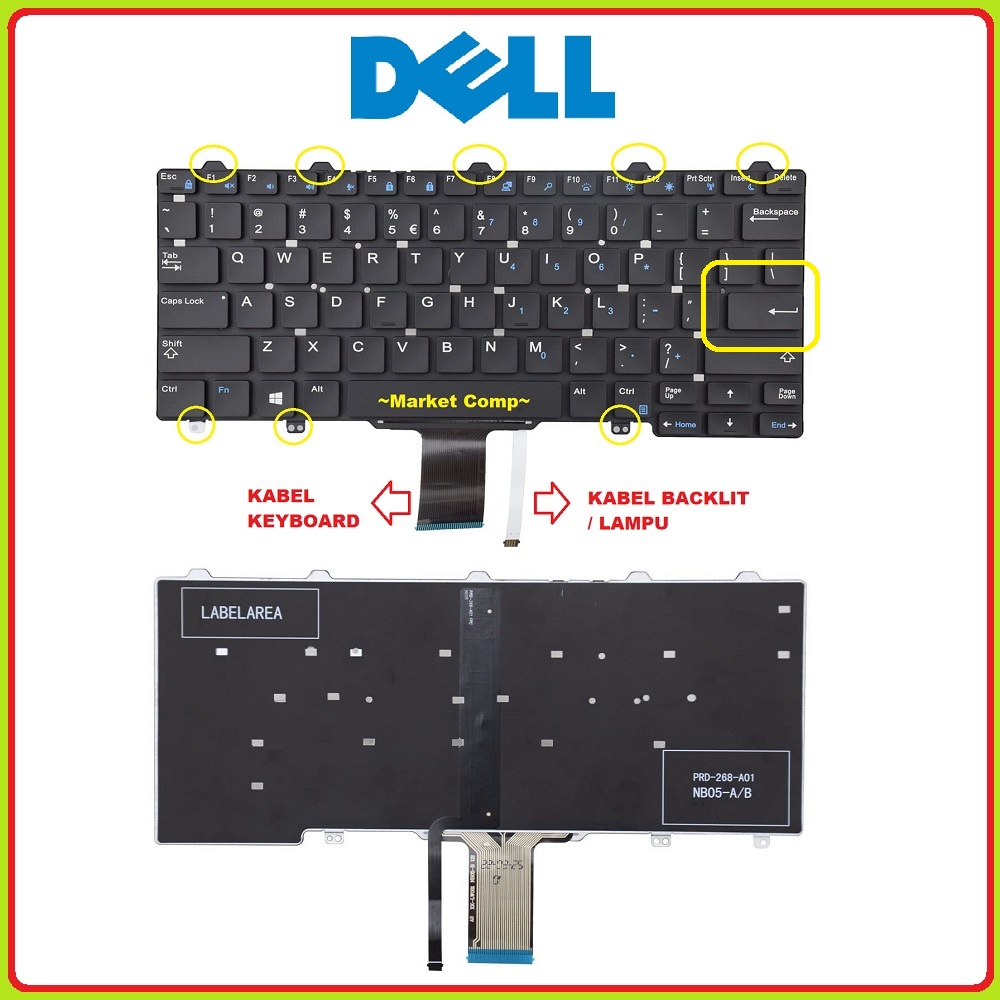 Keyboard Laptop Dell XPS 12 9250 12-9250 M7 Latitude 12 7275 12-7275 Touchscreen 2 IN 1 Tablet Hitam