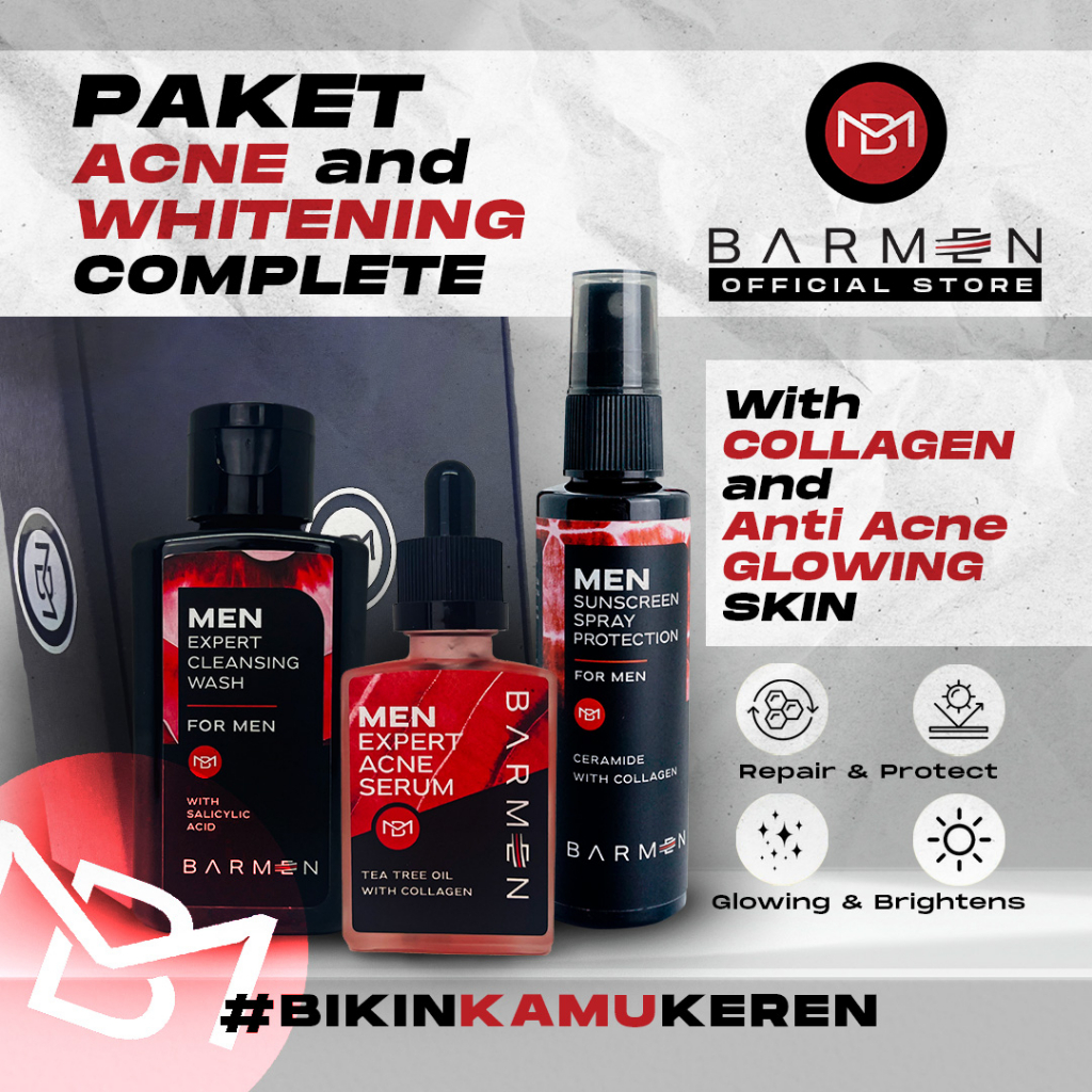 BARMEN Paket Acne and Brightens Series with Collagen and Anti Acne for Glowing Skin