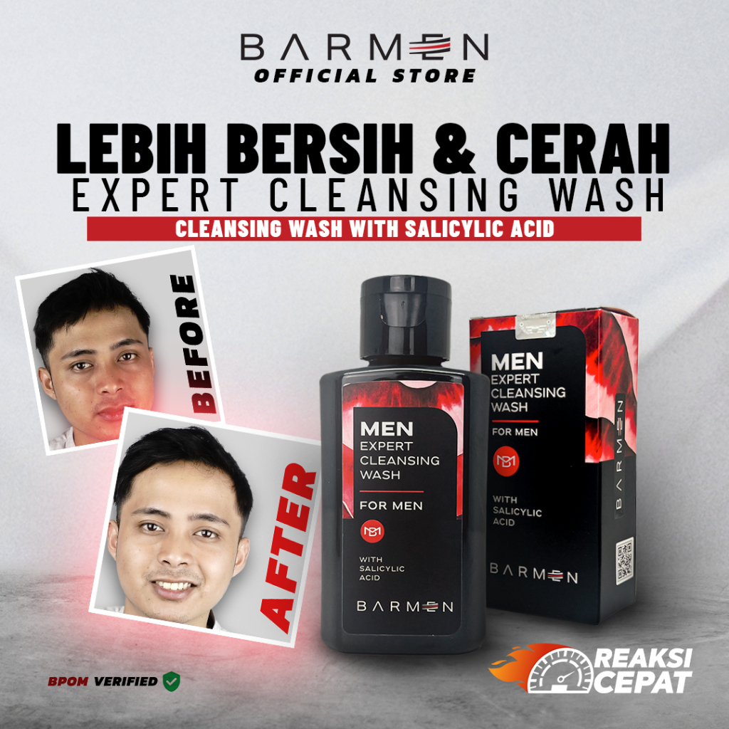 BARMEN Facial Wash Expert With BHA and Antimikroba - Sabun Muka Pria Untuk Kulit Cerah Bebas Kusam &amp; Jerawat