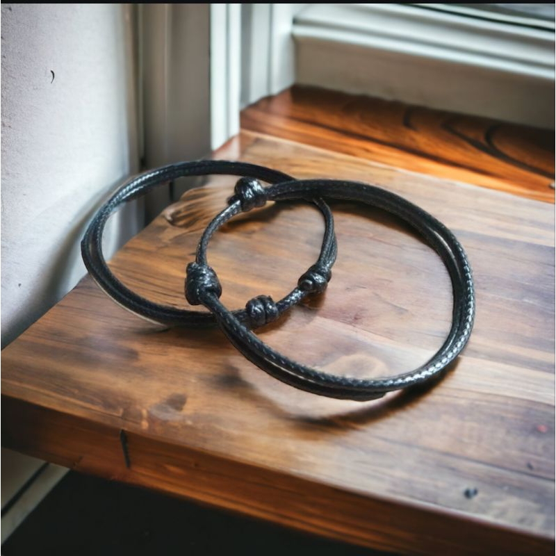 jual gelang tali korea ukuran 2mm simple polos black/hitam design casual untuk unisex pria dan wanit