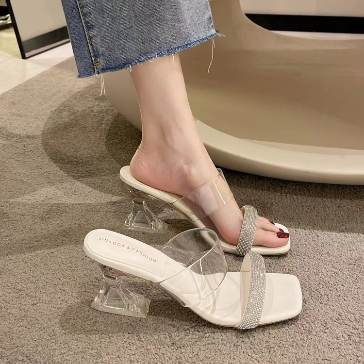 Sendal Hak Perempuan Kasual High Heels Cewek Cantik Less Transparan Blink Sandal Hak Tinggi Wanita Jalan Import SH-063